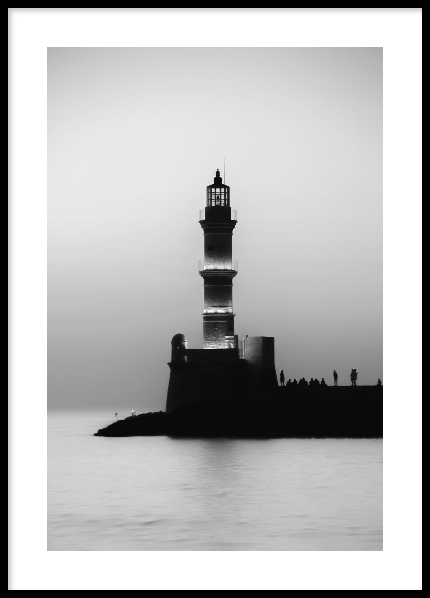 Chania lighthouse black and white